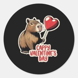 Pegatina Redonda Capybara Valentine, Día de San Valentín cappy, Cap