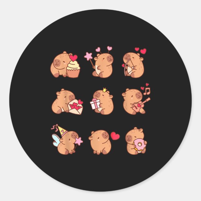 Pegatina Redonda Capybara Valentine Funny Capy Animals Lovers Uni K (Anverso)