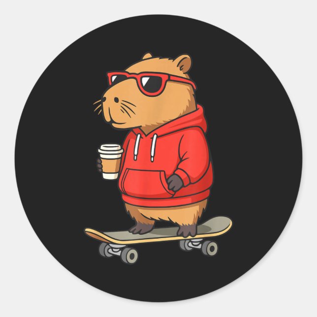 Pegatina Redonda Capybara With Sungles Skater Capy  (Anverso)