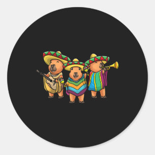 Pegatina Redonda Capybyra Cinco De Mayo Niños Músicos Mexicanos