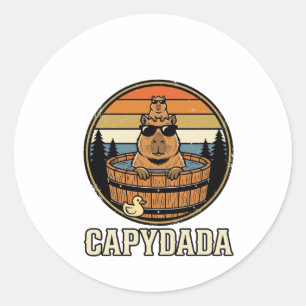 Pegatina Redonda Capydada Capybara Papá Diseño Retro Vector Bañera 