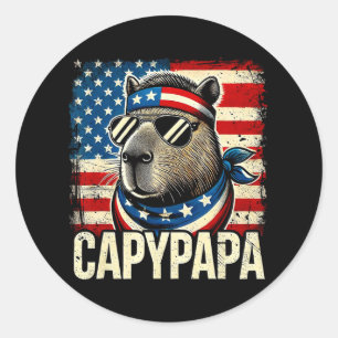 Pegatina Redonda Capypapa 4 De Julio La Bandera Estadounidense Capy