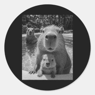 Pegatina Redonda Capyra Selfie Ai Meme Chiste Humor Vacaciones de V