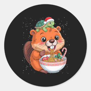 Pegatina Redonda Capyra Y Tortuga Ckpack Ramen Kawaii Xmas Capira