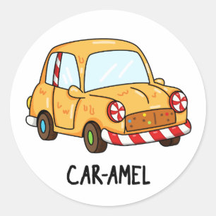 Pegatina Redonda Car-amel Funny Candy Car Pun