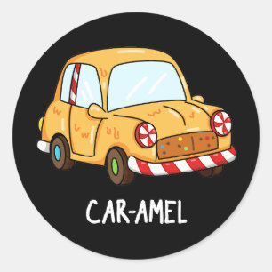 Pegatina Redonda Car-amel Funny Candy Car Pun Dark BG
