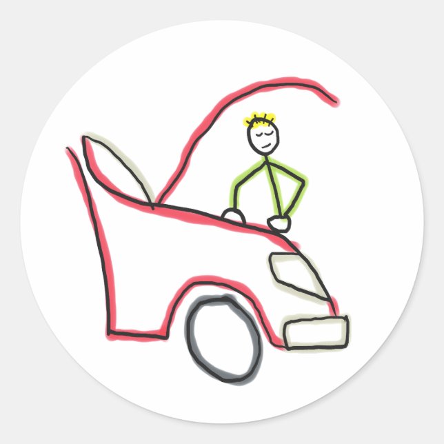 Pegatina Redonda Car Mechanic Stickman (Anverso)