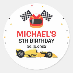 Pegatina Redonda Car Racing Birthday