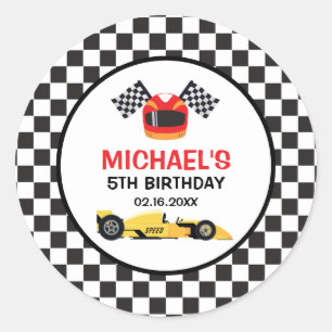 Pegatina Redonda Car Racing Birthday