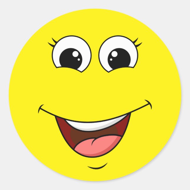 Pegatina Redonda cara alegre de risa (Anverso)
