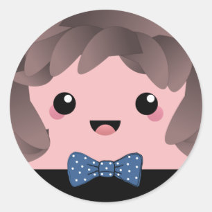 Pegatina Redonda Cara alegre kawaii muñeca personalizado japonesa a