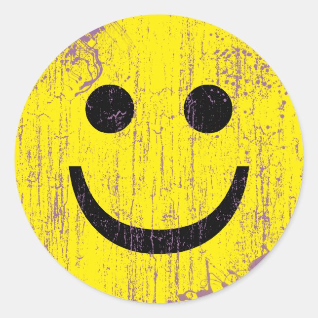 PEGATINA REDONDA CARA AMARILLA - TRASTORNADA Y ENVEJECIDA (Anverso)