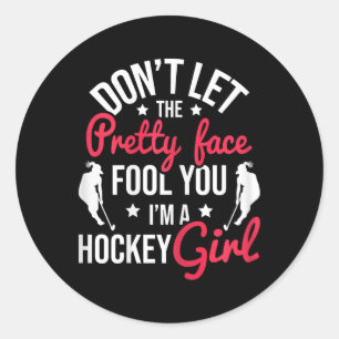 Pegatina Redonda Cara Bonita Te Engaña Chica de Hockey - Hockey sob