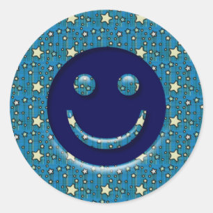 PEGATINA REDONDA CARA CON ESTRELLAS