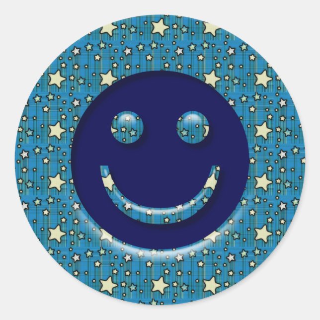 PEGATINA REDONDA CARA CON ESTRELLAS (Anverso)