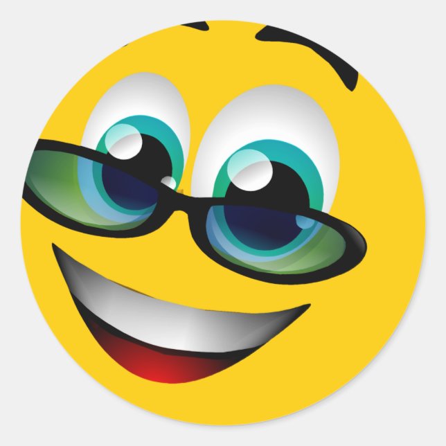 PEGATINA REDONDA CARA CON GAFAS (Anverso)