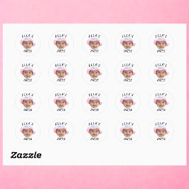 Pegatina Redonda Cara de bebé personalizada con foto y texto Nuevo 