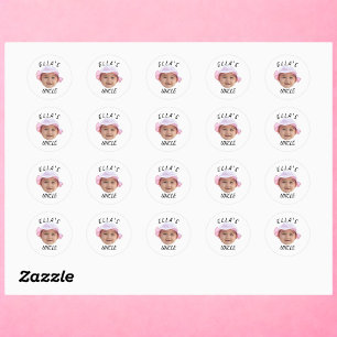 Pegatina Redonda Cara de bebé personalizada con foto y texto Nuevo