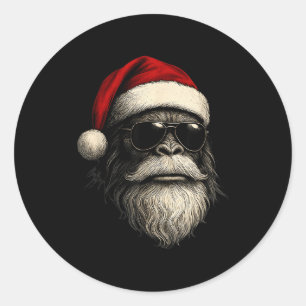 Pegatina Redonda Cara de Bigfoot Gafas de sol Papá Noel Navidad Div