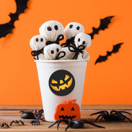 Pegatina Redonda Cara de calabaza asustada