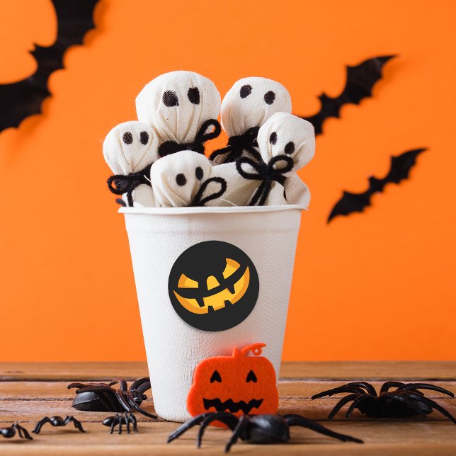 Pegatina Redonda Cara de calabaza asustada (Scary Pumpkin Face Classic Round Sticker)