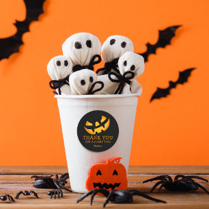 Pegatina Redonda Cara de Calabaza Espeluznante Gracias