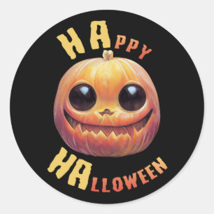 Pegatina Redonda Cara de calabaza Feliz Halloween