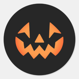 Pegatina Redonda Cara de calabaza negra y Naranja Jack-o-lantern