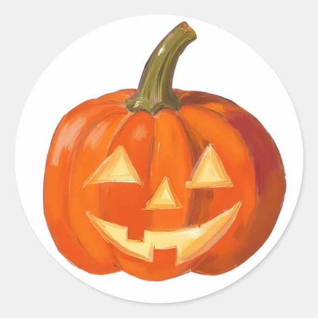 Pegatina Redonda Cara de calabaza pintada (Anverso)