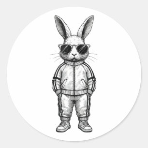 Pegatina Redonda Cara De Conejo Con Sungles Para Niños Hombres Pasc