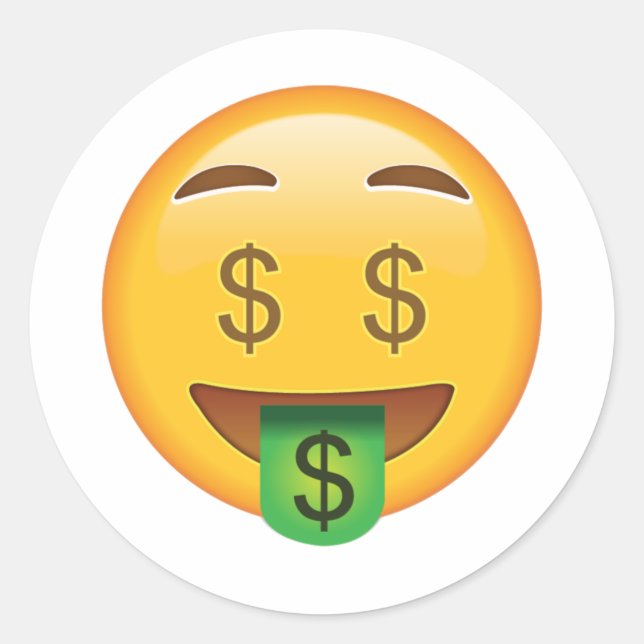 Pegatina Redonda Cara de dinero - Emoji (Anverso)