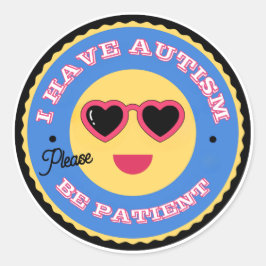 Pegatina Redonda Cara de Emoji de Aceptación del Autismo con Corazó