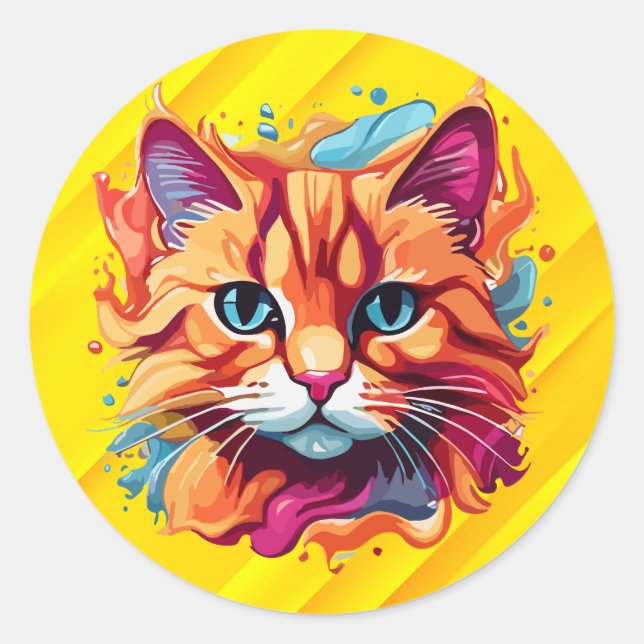 Pegatina Redonda Cara de gato de color lindo-87002 (Anverso)