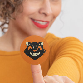 Pegatina Redonda Cara de Gato Negro al Estilo Antiguo en Halloween 