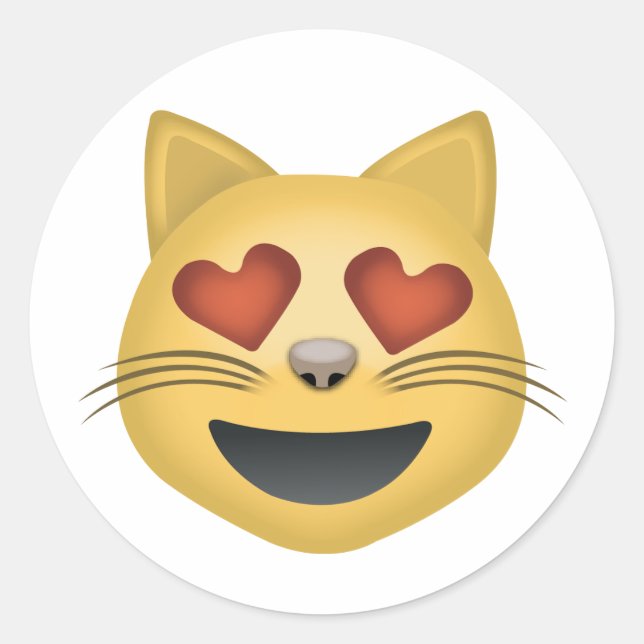 Pegatina Redonda Cara De Gato Sonriente Con Emoji De Ojos En Forma  (Anverso)