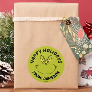 Pegatina Redonda Cara de Grinch   Feliz Navidad