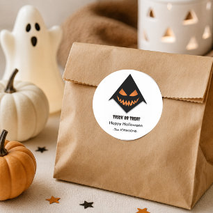 Pegatina Redonda Cara de Halloween Espantosa – Diseño de Truco o Tr