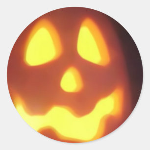 Pegatina Redonda Cara de Jack-O-Lantern de Halloween 