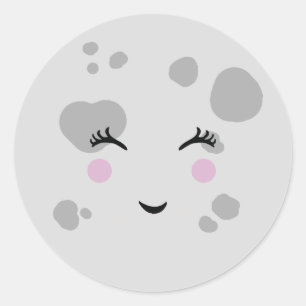 Pegatina Redonda Cara de luna sonriente súper cuta y nerviosa