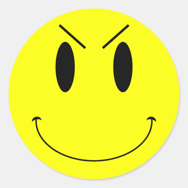 Pegatina Redonda Cara de maldad amarilla de KRW (Anverso)