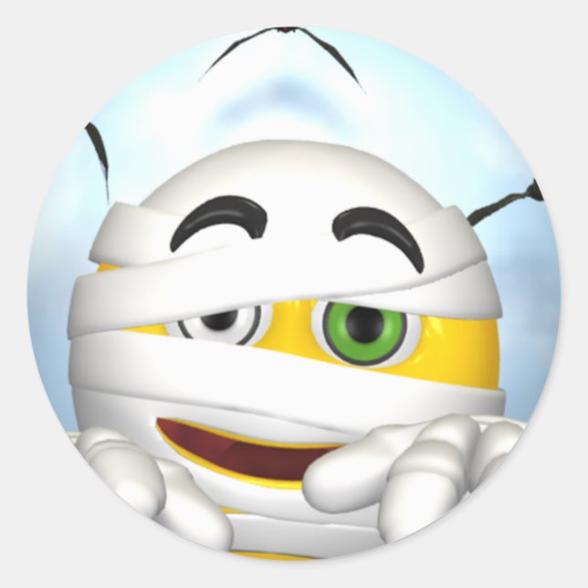 Pegatina Redonda cara de momia (Anverso)