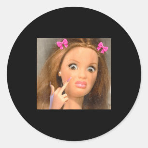 Pegatina Redonda Cara de muñeca divertida asquerosa Meme