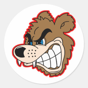 Pegatina Redonda cara de oso gruñón enfadado