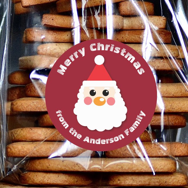 Pegatina Redonda Cara de Papá Noel de dibujos animados lindos Navid (Subido por el creador)