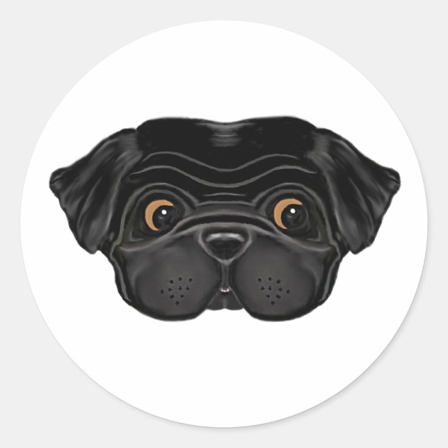 Pegatina Redonda Cara de pug negro (Anverso)