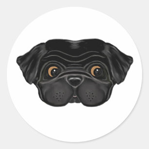 Pegatina Redonda Cara de pug negro
