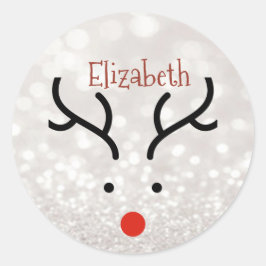 Pegatina Redonda Cara de reno adorable, Bokeh