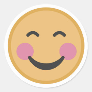 Pegatina Redonda Cara de ruborización sonriente de la emoji
