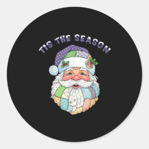 Pegatina Redonda Cara de Santa Claus de Patchwork Navidad Preppy Fe