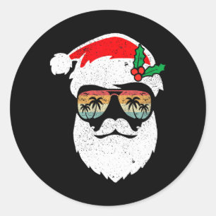 Pegatina Redonda Cara de Santa Gafas Retro Hawaii Navidad Xmas Trop